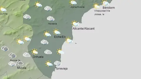 Mapa de previsión de la Agencia Estatal de Meteorológica pata la provincia de Alicante. Mapa de previsión de la Agencia Estatal de Meteorológica pata la provincia de Alicante.