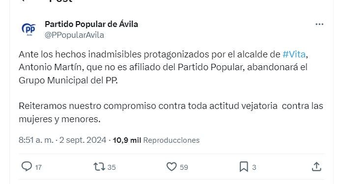 El PP de Ávila expulsa al alcalde de Vita por cantar una canción con letra pederasta El PP de Ávila expulsa al alcalde de Vita por cantar una canción con letra pederasta