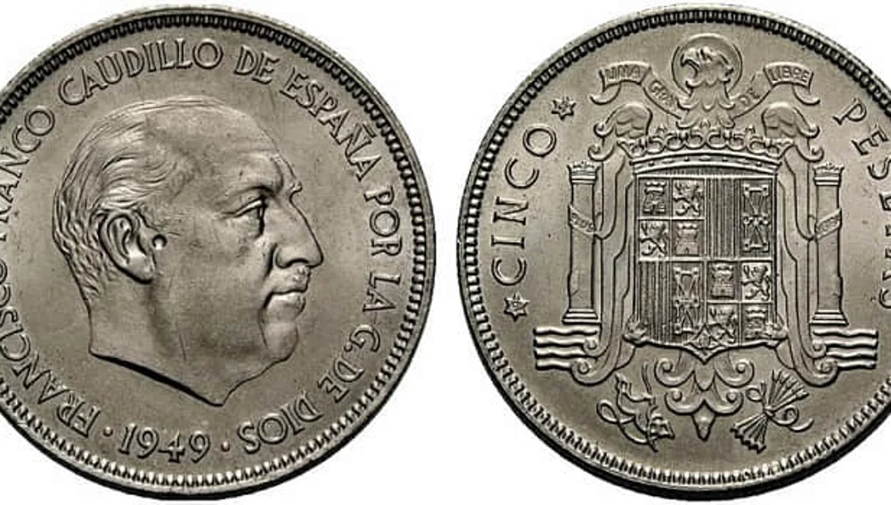 5 pesetas 1949 19-52 de níquel 5 pesetas 1949 19-52 de níquel