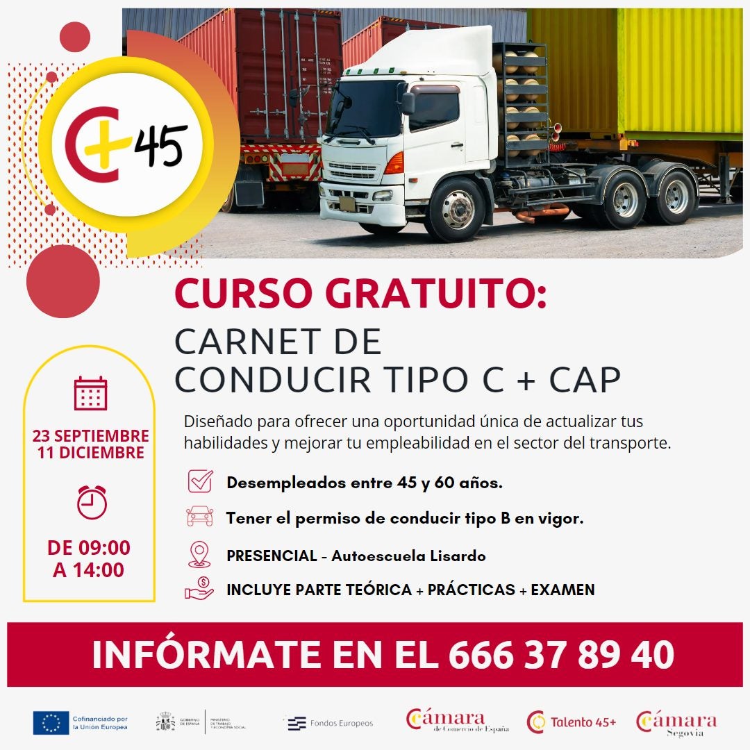 La Cámara de Comercio ofrece un curso de permiso de conducir C+CAP para desempleados de entre 45 y 60 años La Cámara de Comercio ofrece un curso de permiso de conducir C+CAP para desempleados de entre 45 y 60 años