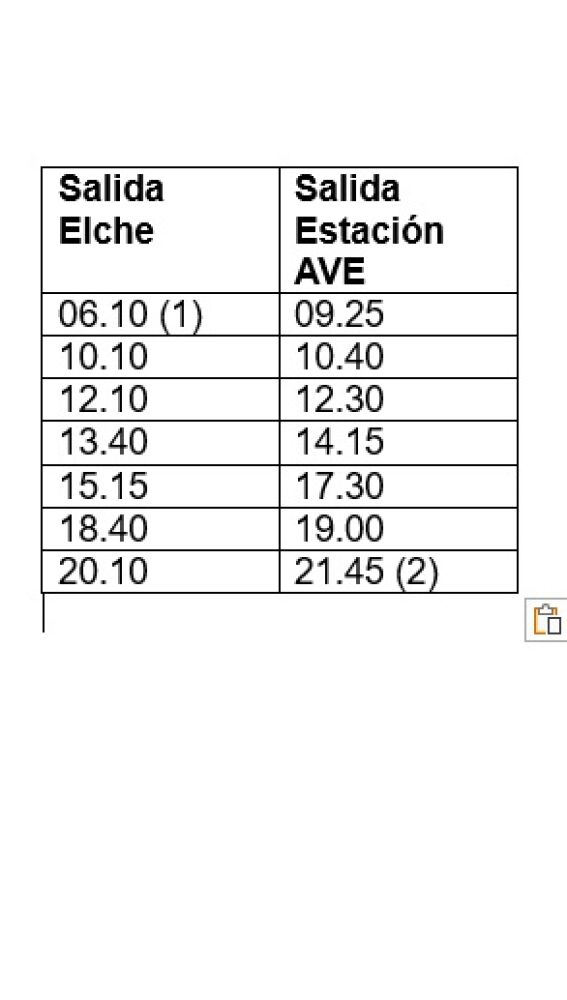 Horarios del autobús urbano de Elche a la estación del AVE de ciudad.