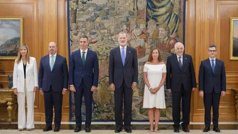 Imagen de la ceremonia en la que la magistrada Isabel Perelló prometió ante el rey Felipe VI su cargo como presidenta del Consejo General del Poder Judicial y del Tribunal Supremo. Imagen de la ceremonia en la que la magistrada Isabel Perelló prometió ante el rey Felipe VI su cargo como presidenta del Consejo General del Poder Judicial y del Tribunal Supremo.