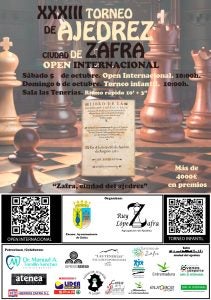 El XXXIII Torneo de Ajedrez ‘Ciudad de Zafra’ repartirá más de 4.000 euros en premios del 5 al 6 de octubre El XXXIII Torneo de Ajedrez ‘Ciudad de Zafra’ repartirá más de 4.000 euros en premios del 5 al 6 de octubre