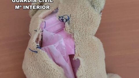 Imagen del peluche con la coca&iacute;na rosa en su interior. 