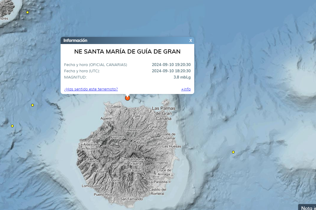 Gran Canaria registra un potente terremoto de magnitud 3,8 sentido en toda la isla Gran Canaria registra un potente terremoto de magnitud 3,8 sentido en toda la isla