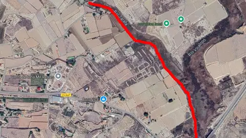 Recorrido proyectado para la ampliación del sendero del río Tarafa en Aspe. Recorrido proyectado para la ampliación del sendero del río Tarafa en Aspe.