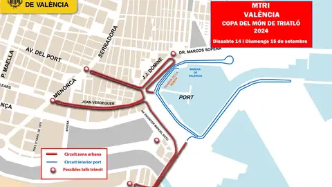 Plano del Triatlón 'MediterráneaTRI' en Marina de València Plano del Triatlón 'MediterráneaTRI' en Marina de València