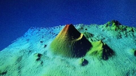 Recreaci&oacute;n 3D del conicido como Volc&aacute;n de Enmedio en la dorsal submarina entre Tenerife y Gran Canaria