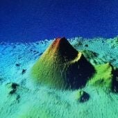 Recreación 3D del conicido como Volcán de Enmedio en la dorsal submarina entre Tenerife y Gran Canaria