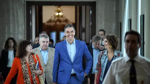 El presidente Pedro Sánchez acompañado por los parlamentarios socialistas El presidente Pedro Sánchez acompañado por los parlamentarios socialistas
