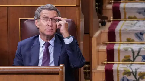 l presidente del Partido Popular Alberto Núñez Feijóo durante el pleno del Congreso de los Diputados celebrado este martes en Madrid. l presidente del Partido Popular Alberto Núñez Feijóo durante el pleno del Congreso de los Diputados celebrado este martes en Madrid. EFE/ Borja Sánchez-Trillo