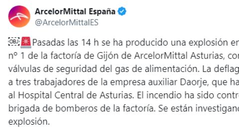 Explosi&oacute;n en la planta de ArcelorMittal en Gij&oacute;n