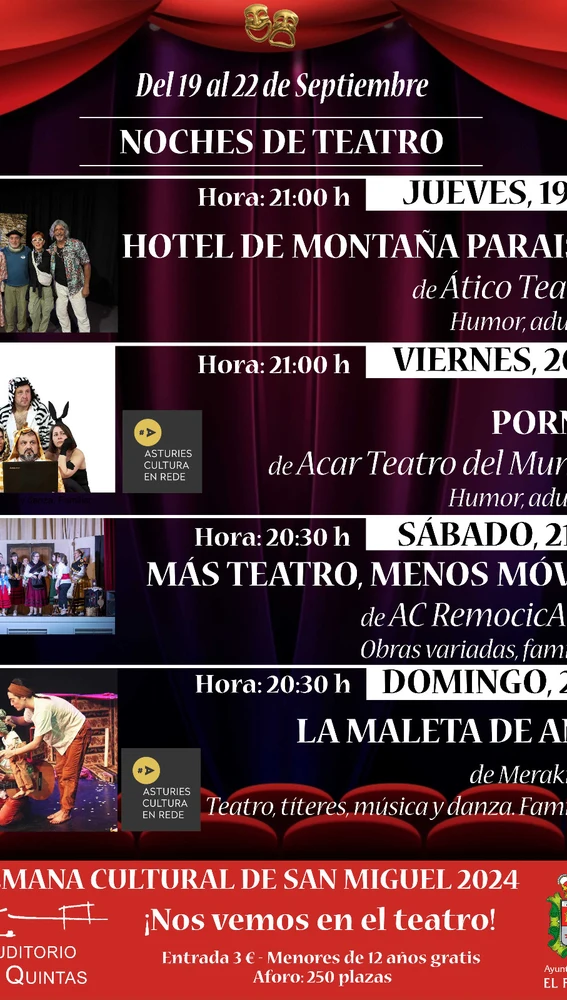 Las Noches de Teatro de La Caridad contemplan cuatro sesiones. Las Noches de Teatro de La Caridad contemplan cuatro sesiones.