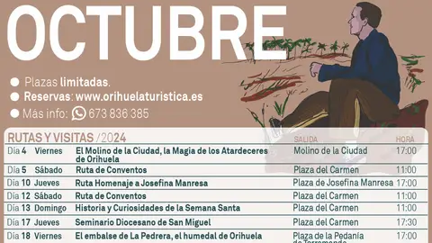 Rutas turísticas de Semana Santa, Miguel Hernández y naturaleza en Orihuela este octubre Rutas Turismo