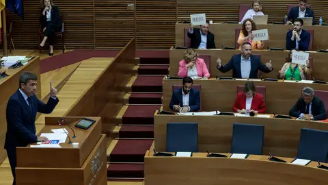 El president de la Generalitat Carlos Mazón durante su intervención en Les Corts El president de la Generalitat Carlos Mazón durante su intervención en Les Corts