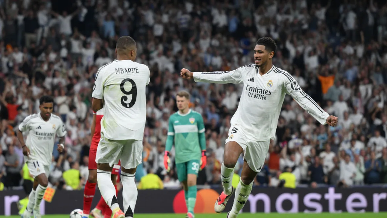 Mbappé y Bellingham celebran un gol en el Santiago Bernabéu
