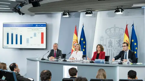 El ministro de Política Territorial y Memora Democrática, Ángel Víctor Torres; la ministra de Educación, Pilar Alegría, la vicepresidenta tercera y ministra par la Transición Ecológica, Teresa Ribera y el ministro de Economía, Carlos Cuerpo El ministro de Política Territorial y Memora Democrática, Ángel Víctor Torres; la ministra de Educación, Pilar Alegría, la vicepresidenta tercera y ministra par la Transición Ecológica, Teresa Ribera y el ministro de Economía, Carlos Cuerpo