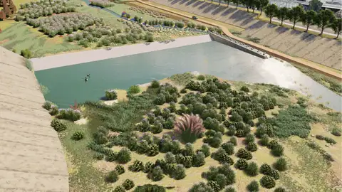 Figuración de la actuación en el "azud intermedi" del nuevo cauce nuevo cauce