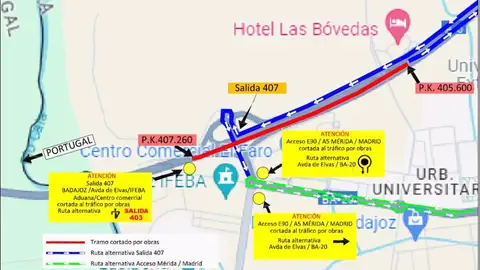 Las obras de rehabilitación del firme en la A-5 en Badajoz provocarán cortes de tráfico desde este miércoles Las obras de rehabilitación del firme en la A-5 en Badajoz provocarán cortes de tráfico desde este miércoles