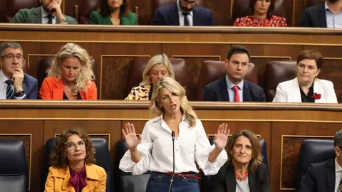 La vicepresidenta segunda y ministra de Trabajo, Yolanda Díaz, este miércoles en la sesión de control al Gobierno. La vicepresidenta segunda y ministra de Trabajo, Yolanda Díaz, este miércoles en la sesión de control al Gobierno.
