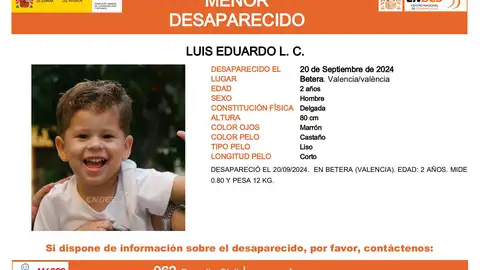 Buscan a un niño de 2 años desaparecido en Bétera (Valencia) hace cinco días Buscan a un niño de 2 años desaparecido en Bétera (Valencia) hace cinco días