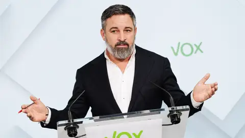 Santiago Abascal, líder de Vox durante una rueda de prensa a los medios Santiago Abascal, líder de Vox durante una rueda de prensa a los medios