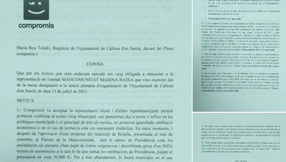 Carta de dimisión de la presidenta de la Mancomunidad Carta de dimisión de la presidenta de la Mancomunidad