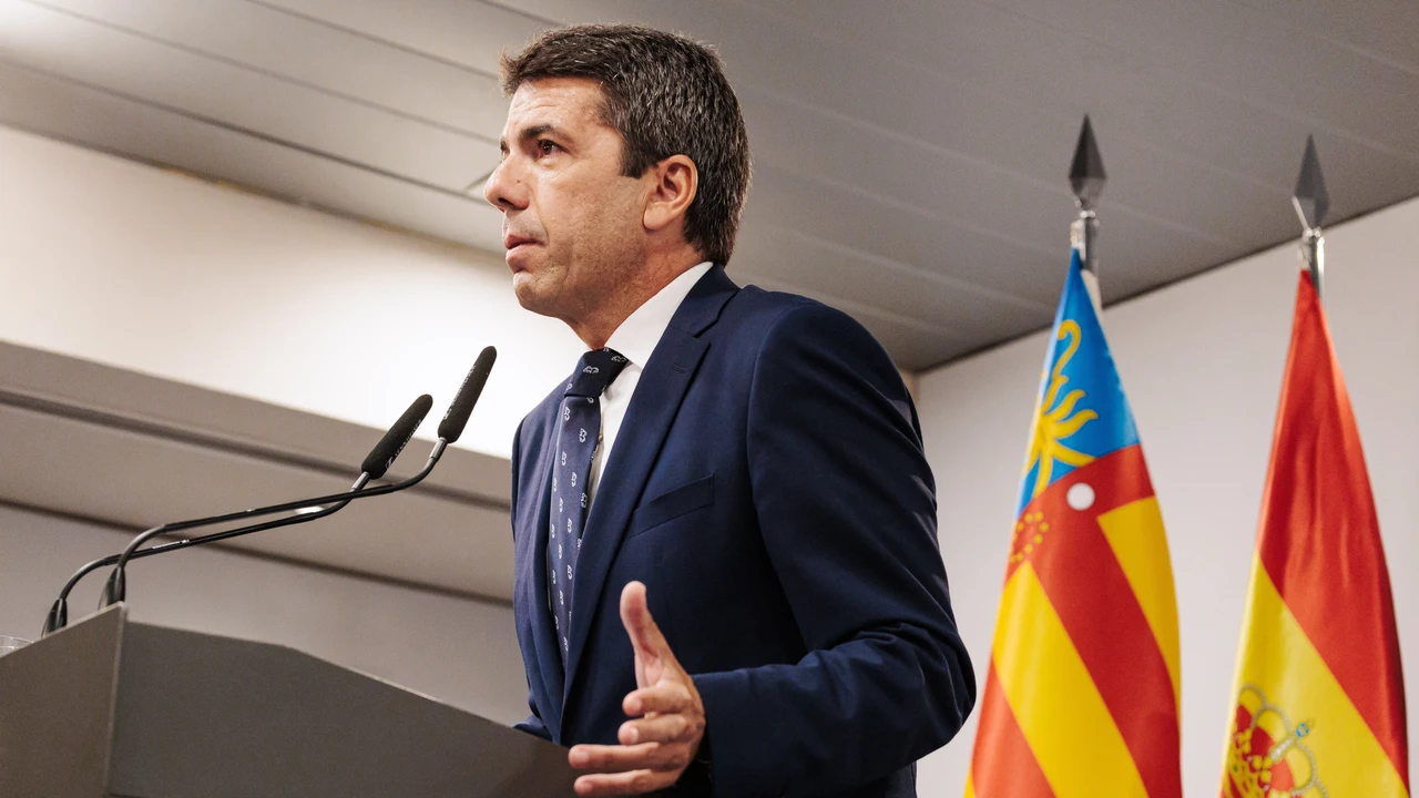 Carlos Mazón, presidente de la Comunidad Valenciana, durante su intervención tras la reunión con Pedro Sánchez