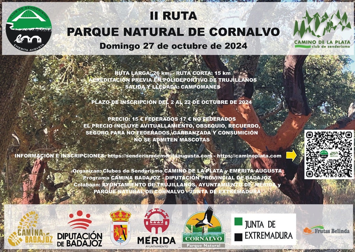 Los clubes de senderismo Camino de la Plata y Emérita Augusta organizan la II edición de la Ruta Parque Natural de Cornalvo Los clubes de senderismo Camino de la Plata y Emérita Augusta organizan la II edición de la Ruta Parque Natural de Cornalvo