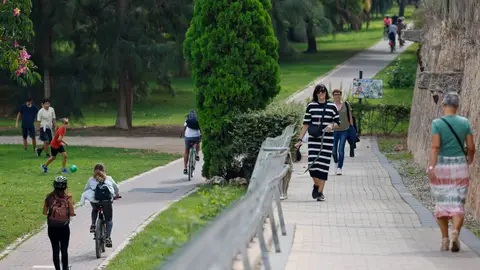 Imagen de archivo de varias personas paseando por los jardines del Turia durante este inicio del otoño. Imagen de archivo de varias personas paseando por los jardines del Turia durante este inicio del otoño.