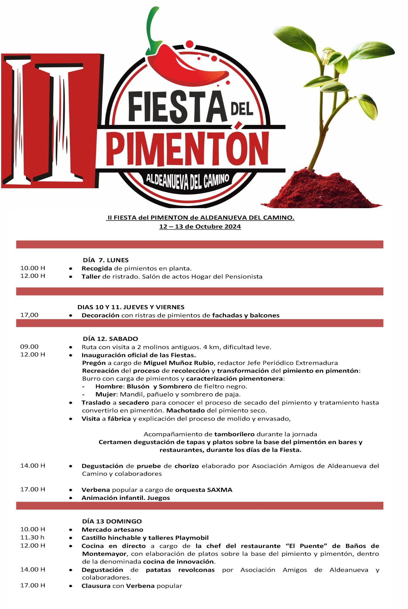 Aldeanueva del Camino celebra la II Feria del Pimentón los días 12 y 13 de octubre Aldeanueva del Camino celebra la II Feria del Pimentón los días 12 y 13 de octubre
