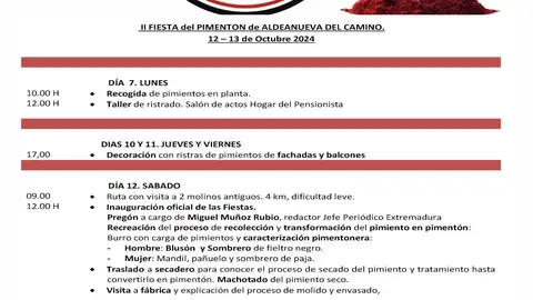 Aldeanueva del Camino celebra la II Feria del Pimentón los días 12 y 13 de octubre Aldeanueva del Camino celebra la II Feria del Pimentón los días 12 y 13 de octubre