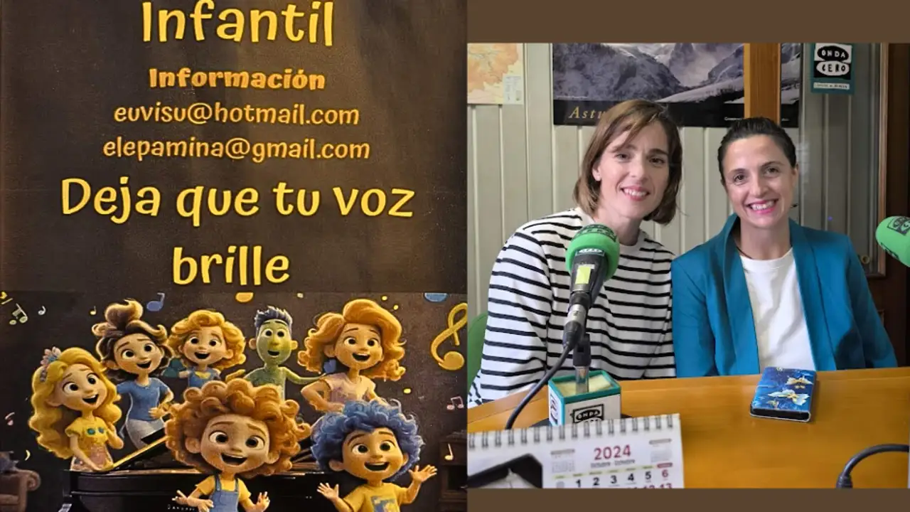 Elena y Maru con el cartel anunciador Elena y Maru con el cartel anunciador