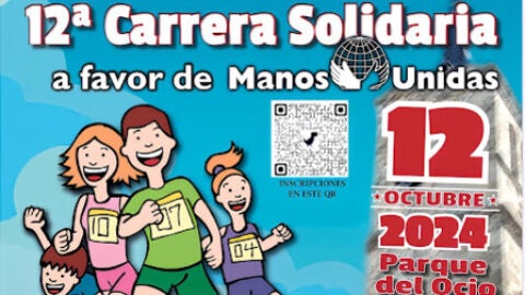 Cartel de la XII Carrera Solidaria a favor de Manos Unidas que se celebra el 12 de octubre en Torrej&oacute;n de Ardoz