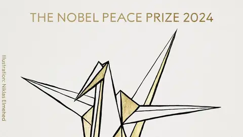 Logo de la ONG japonesa Nihon Hidankyo, ganadora del premio Nobel de la Paz 2024. La ONG japonesa por la abolición de las armas nucleares Nihon Hidankyo, premio Nobel de la Paz 2024