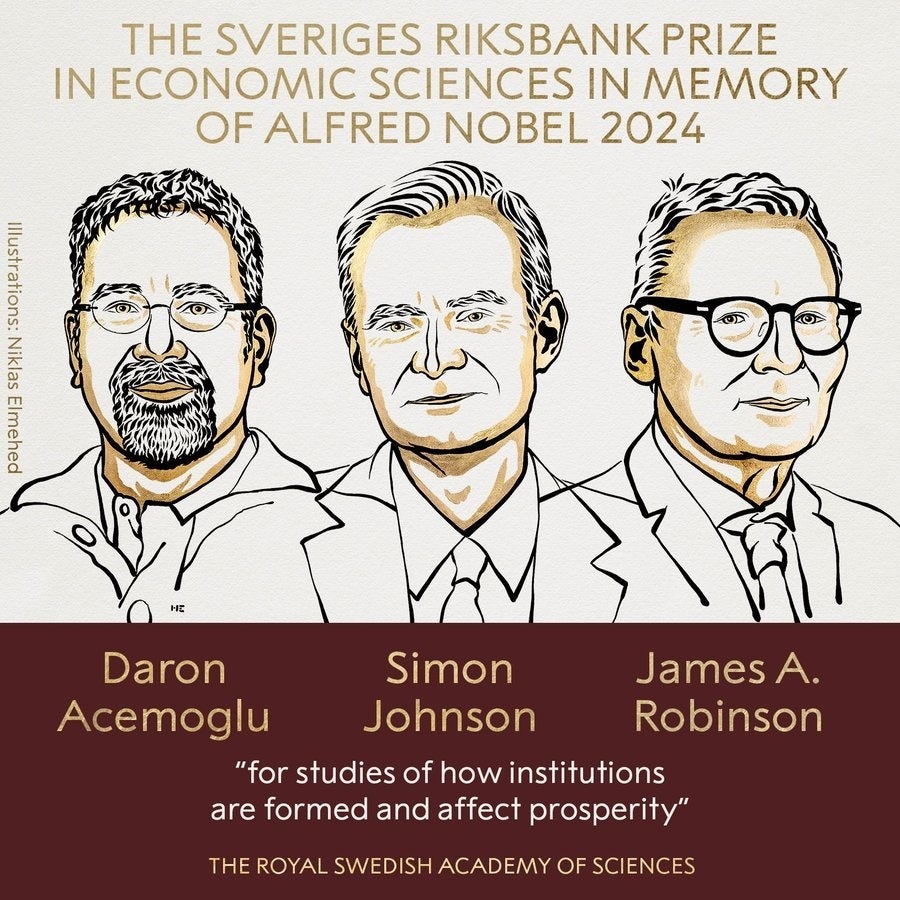Daron Acemoglu, Simon Johnson y James Robinson, Premio Nobel de Economía 2024 Daron Acemoglu, Simon Johnson y James Robinson, Premio Nobel de Economía 2024