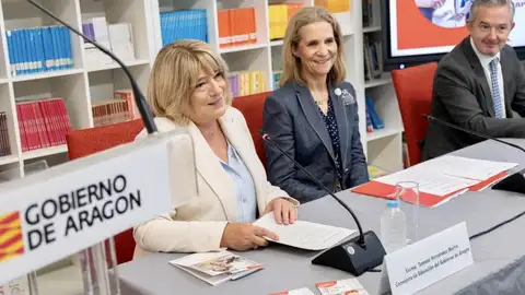 La consejera de Educación, Cultura y Deporte del Gobierno de Aragón, Tomasa Hernández; la directora de proyectos de Fundación MAPFRE, SAR la Infanta Doña Elena, presentan en el CEIP Ramiro Soláns de Zaragoza el programa educativo ‘Controla tu red’ La Fundación MAPFRE formará a los alumnos aragoneses en el uso responsable de las TIC