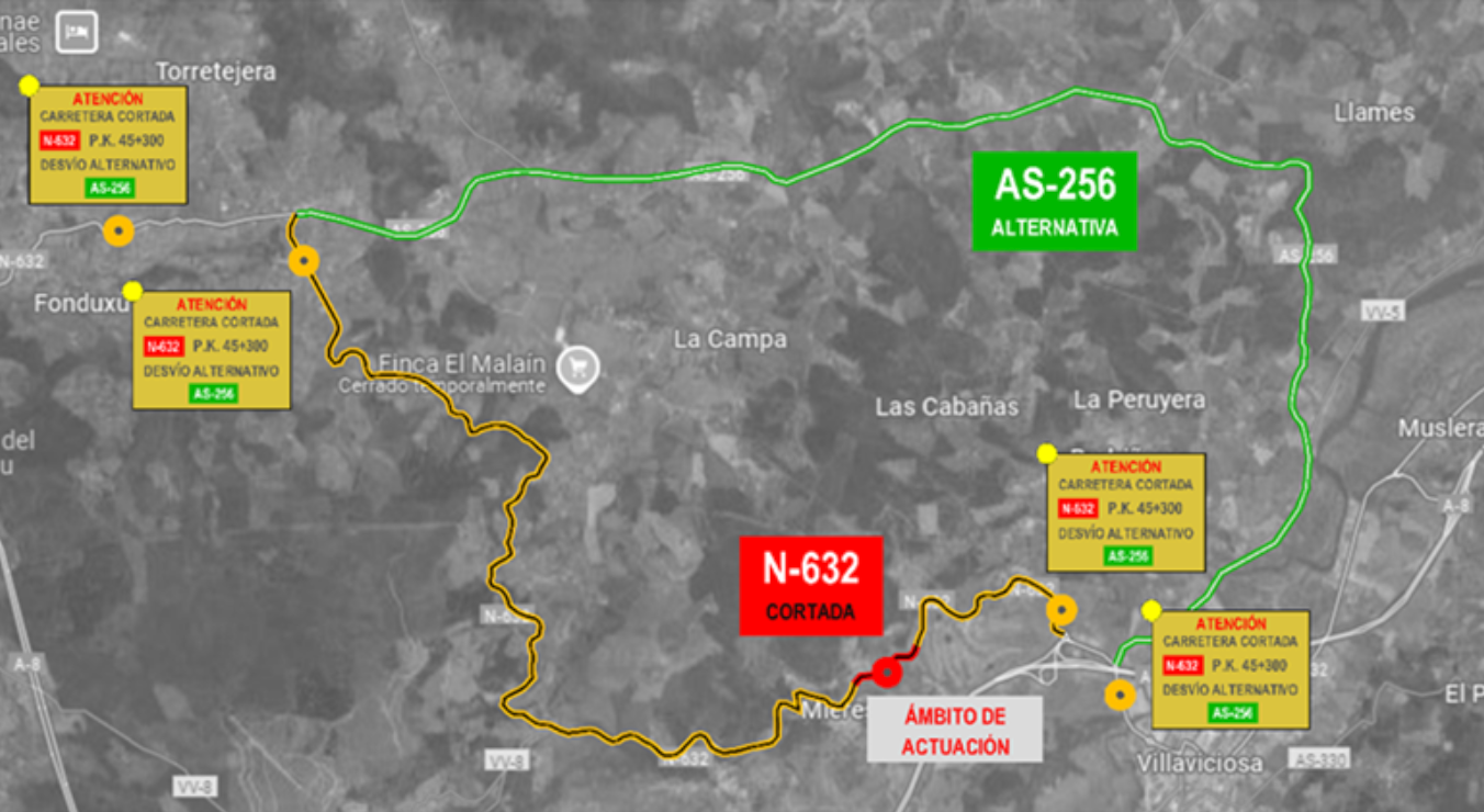 Afectación al tráfico en la carretera N-632 por obras de reparación de la calzada en Villaviciosa Afectación al tráfico en la carretera N-632 por obras de reparación de la calzada en Villaviciosa