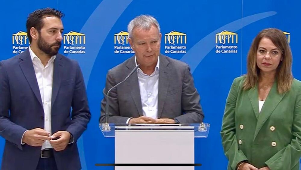 Comparencia del grupo socialista canario en el Parlamento para explicar su propuesta de tasa turística. En el centro el portavoz del grupo, Sebastián Franquis