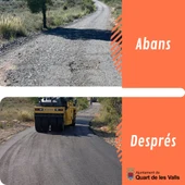 Antes y después de los trabajos de adecuación y conservación del Camí Fontanelles de Quart de les Valls Antes y después de los trabajos de adecuación y conservación del Camí Fontanelles de Quart de les Valls