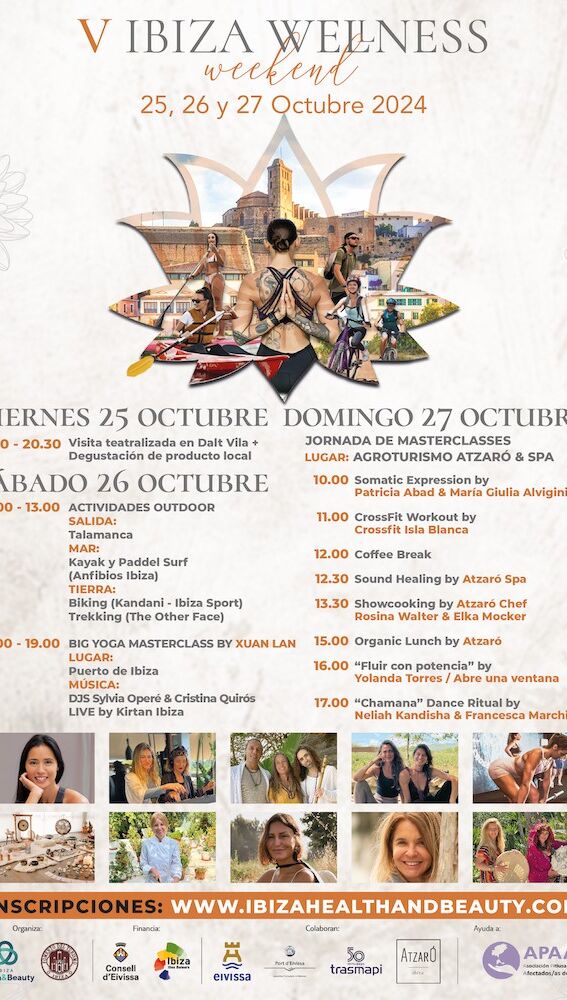 Cartel con las actividades del Ibiza Welness Weekend