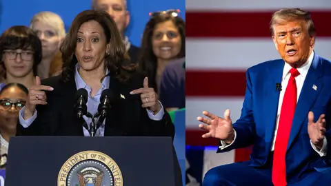 Combo de dos fotografías de Kamala Harris y Donald Trump El historiador que ha predicho casi todas las elecciones de EEUU dice quién ganará en 2024