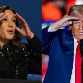 Combo de fotografías donde se observa a la vicepresidenta y candidata demócrata a la presidencia de los Estados Unidos, Kamala Harris y al expresidente y candidato republicano a la presidencia de los Estados Unidos, Donald Trump. 