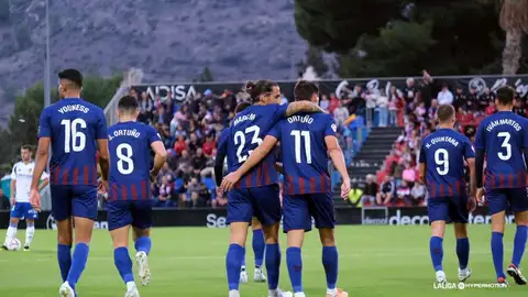 El Eldense celebra el gol de Juanto Ortuño contra el Real Zaragoza. El Eldense celebra el gol de Juanto Ortuño contra el Real Zaragoza.