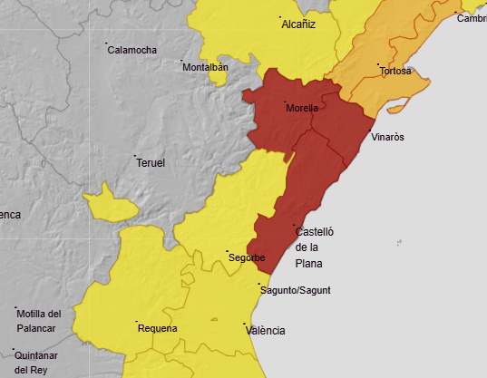 La alerta roja se extiende en la provincia de Castellón La alerta roja se extiende en la provincia de Castellón