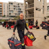 Bombers de la Generalitat desplaçant-se a València