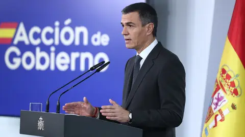 Sánchez durante una comparecencia Sánchez durante una comparecencia