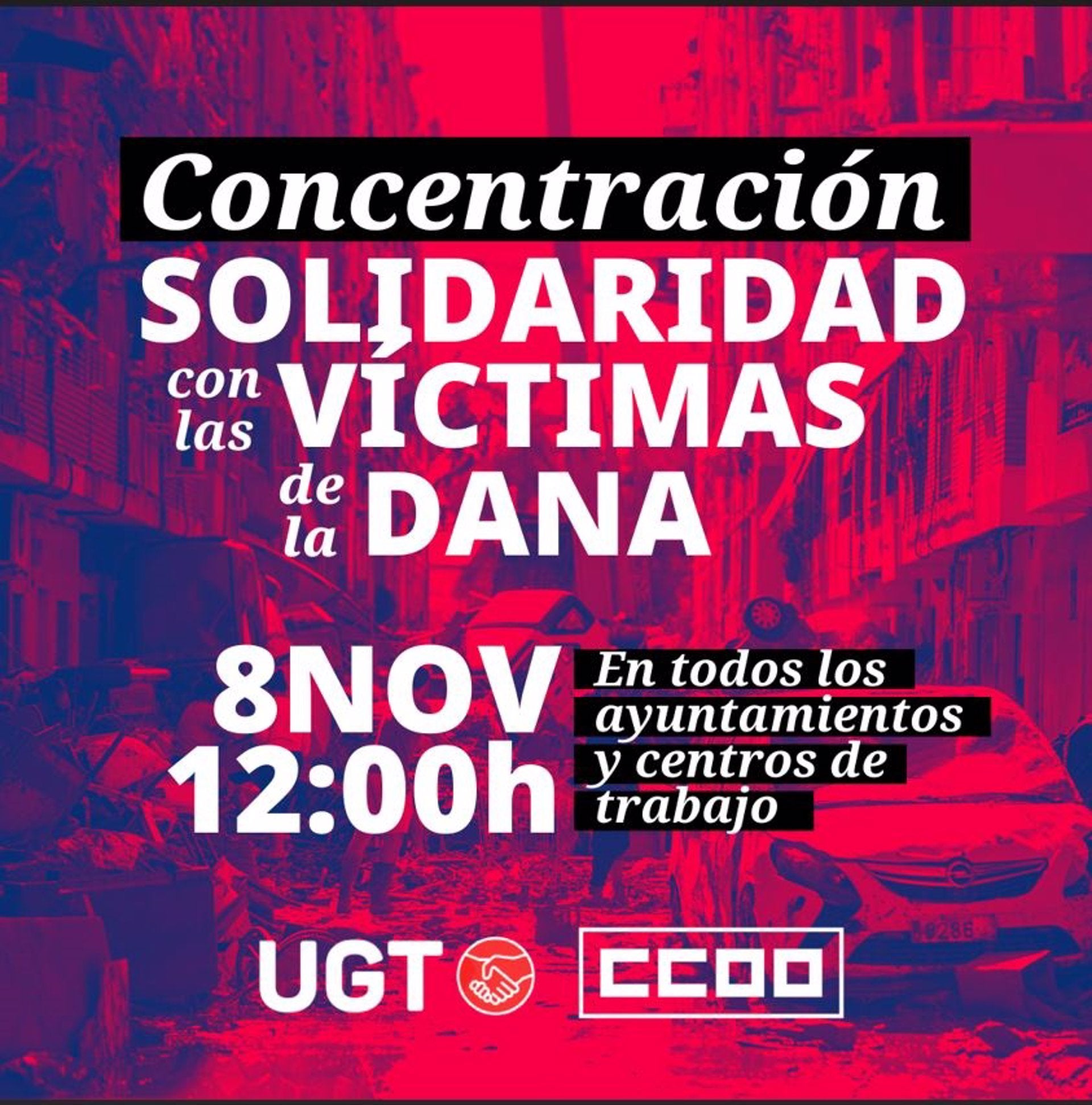 CCOO y UGT convocan este viernes un minuto de silencio en todos los centros de trabajo ante la catástrofe de la DANA CCOO y UGT convocan este viernes un minuto de silencio en todos los centros de trabajo ante la catástrofe de la DANA