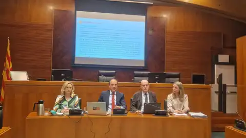 Bancalero y miembros del departamento durante la reunión con los grupos de las Cortes Bancalero y miembros del departamento durante la reunión con los grupos de las Cortes