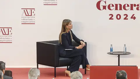 La periodista Maribel Vilaplana durante la Asamblea General de la Asociación Valenciana de Empresarios el pasado mes de febrero de 2024 La periodista Maribel Vilaplana durante la Asamblea General de la Asociación Valenciana de Empresarios el pasado mes de febrero de 2024